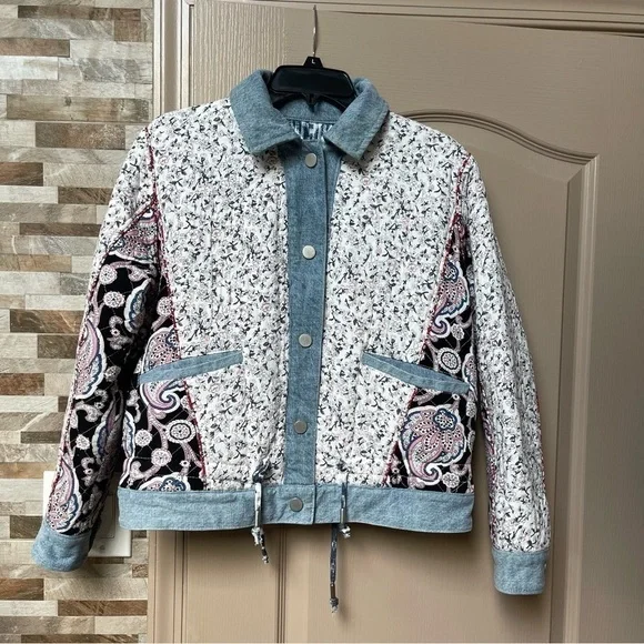 BLANK NYC Anthropologie Reversible Patchwork Denim cotton Jean Jacket XS fits M - Picture 10 of 16